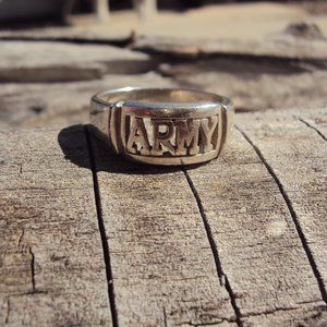 Solid Sterling Silver Men's "ARMY" Cut Out Ring